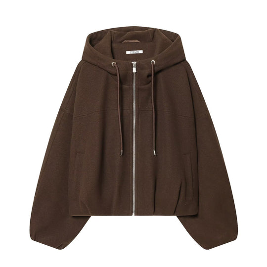 Damen Oversize‑Kapuzenjacke aus Wollmix im Boxy‑Cropped‑Schnitt Nord Taschen