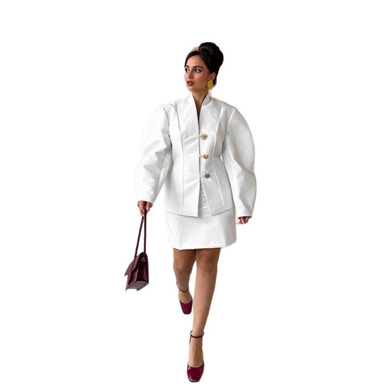Damen Tailliertes Blazer‑Kostüm mit skulpturalen Ballonärmeln und Minirock Nord Taschen