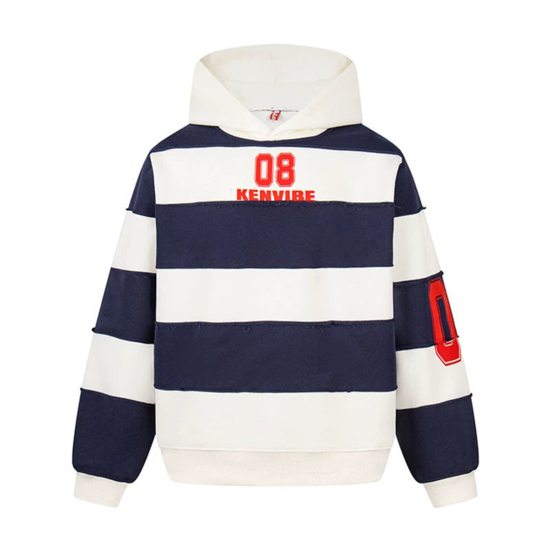 Damen Gestreifter Kapuzenpullover im Oversize-Sportstyle mit College‑Print Nord Taschen