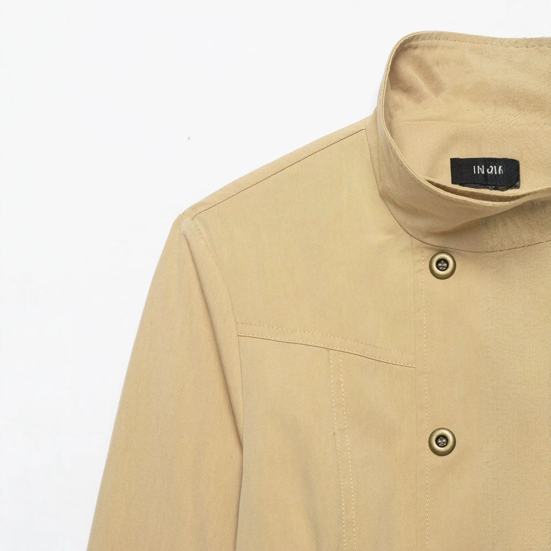 Damen Kurzer doppeltreihiger Utility-Blouson mit hohem Stehkragen und aufgesetzten Klappentaschen Nord Taschen