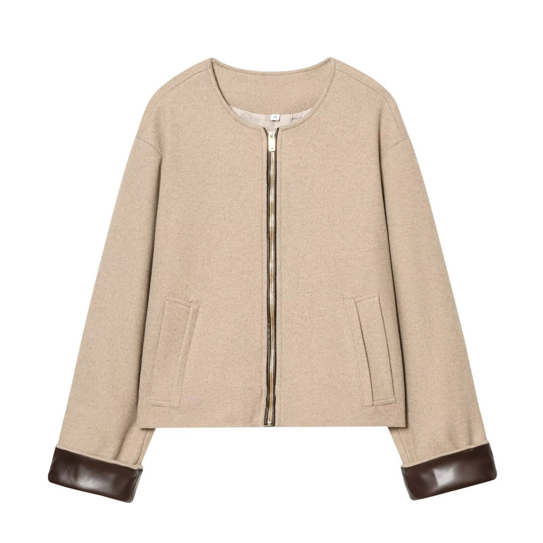 Damen Kurzjacke im Boxy‑Cropped‑Wollmix mit sichtbarem Metallreißverschluss und Kontrastmanschetten Nord Taschen