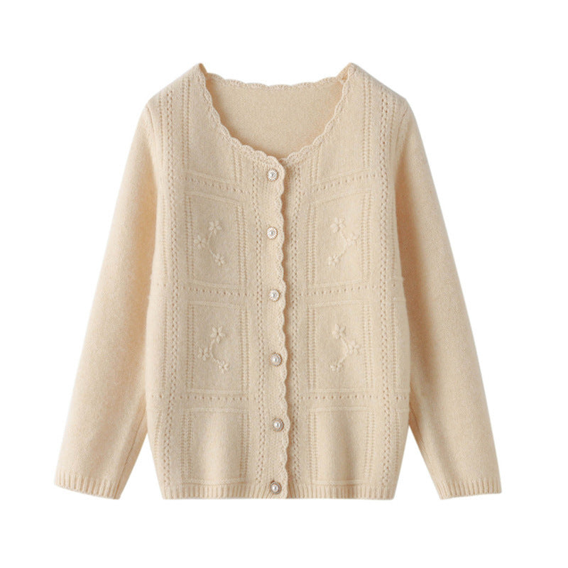 Damen Verzierter Strickcardigan mit Perlenknöpfen und Ajour‑Stickerei Nord Taschen