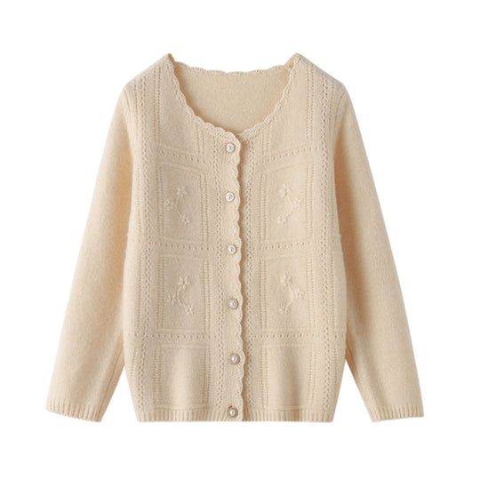 Damen Verzierter Strickcardigan mit Perlenknöpfen und Ajour‑Stickerei Nord Taschen