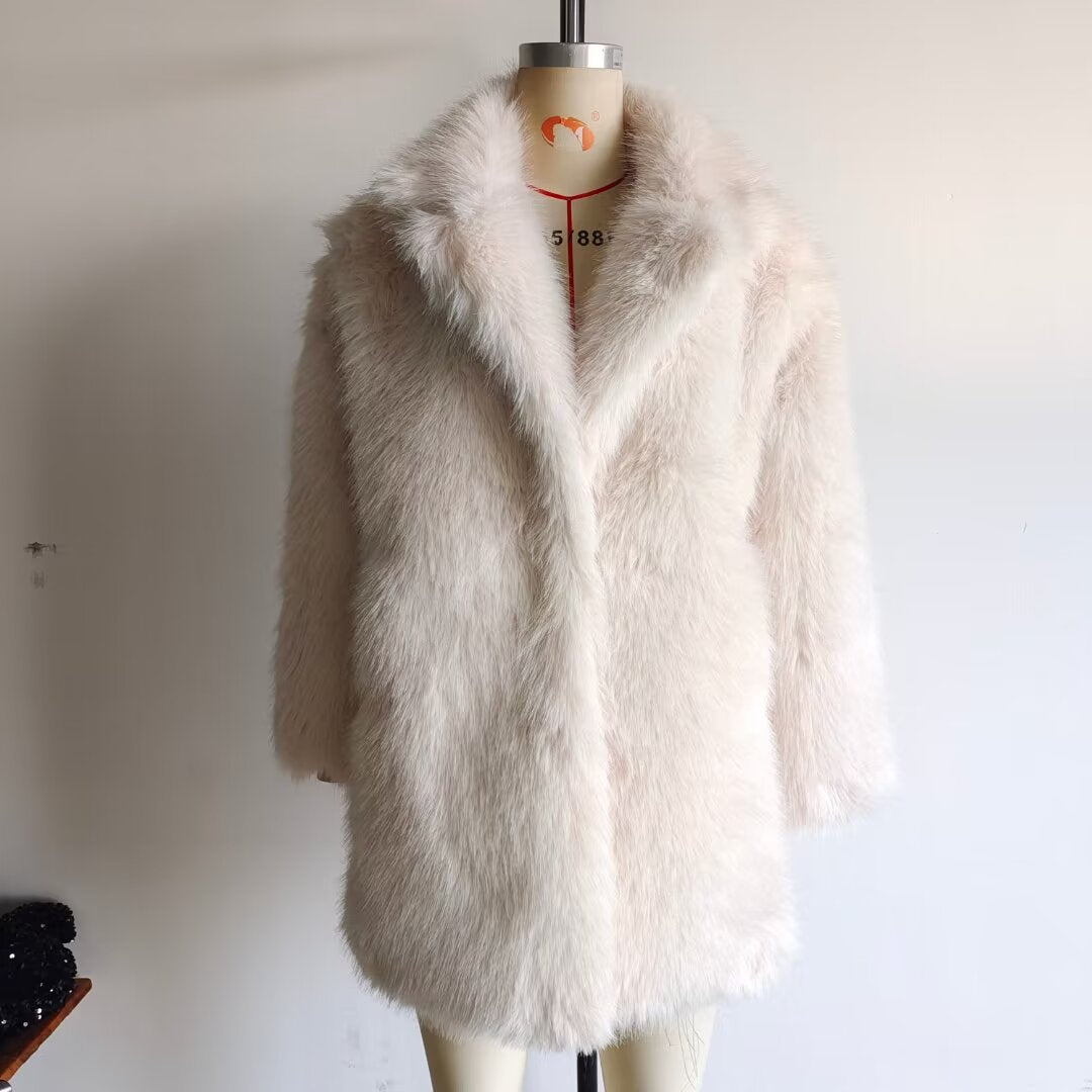 Damen Oversized Kunstfell-Mantel mit großzügigem Schalkragen und versteckten Taschen Nord Taschen