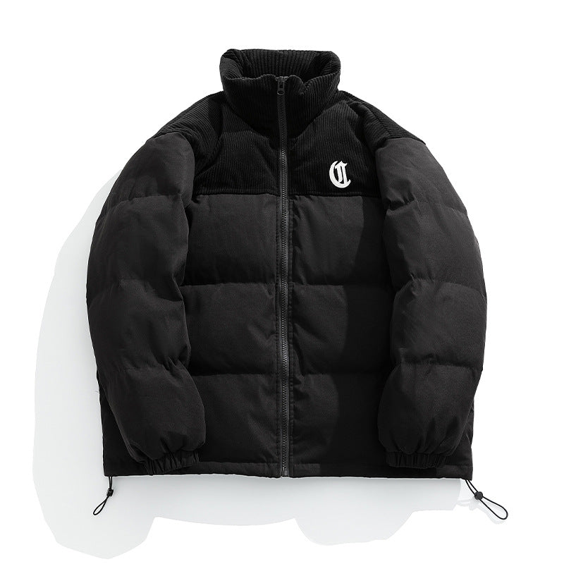 Damen Kurz geschnittene wattierte Steppjacke mit Cord-Schulterbesatz und hohem Stehkragen Nord Taschen