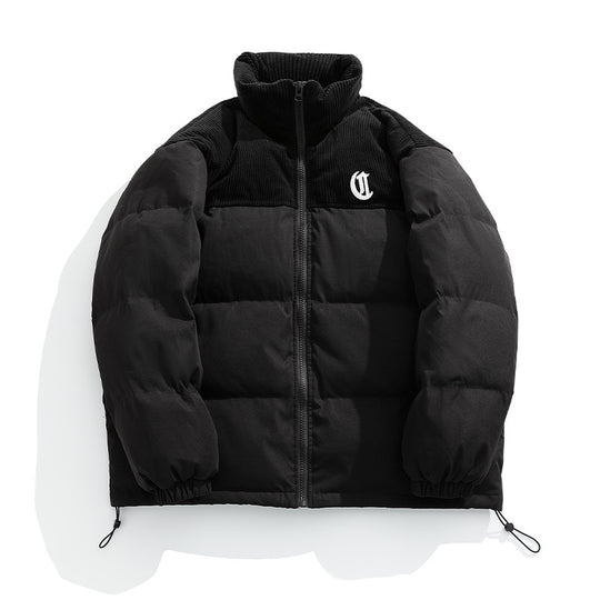 Damen Kurz geschnittene wattierte Steppjacke mit Cord-Schulterbesatz und hohem Stehkragen Nord Taschen