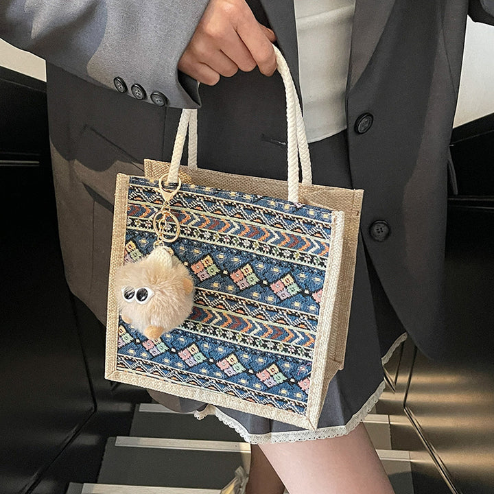 Damen Jute-Tragetasche mit dekorativem Ethno-Muster Nord Taschen