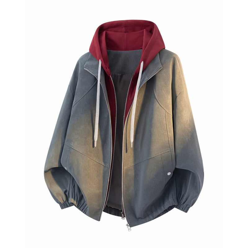 Damen Oversize Kapuzenjacke mit zweilagiger Kontrastkapuze und elastischem Saum Nord Taschen