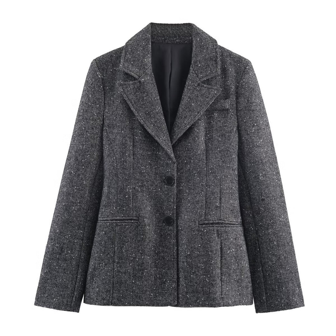 Damen Taillierter Tweed-Blazer mit Teilungsnähten und feiner Wollstruktur Nord Taschen