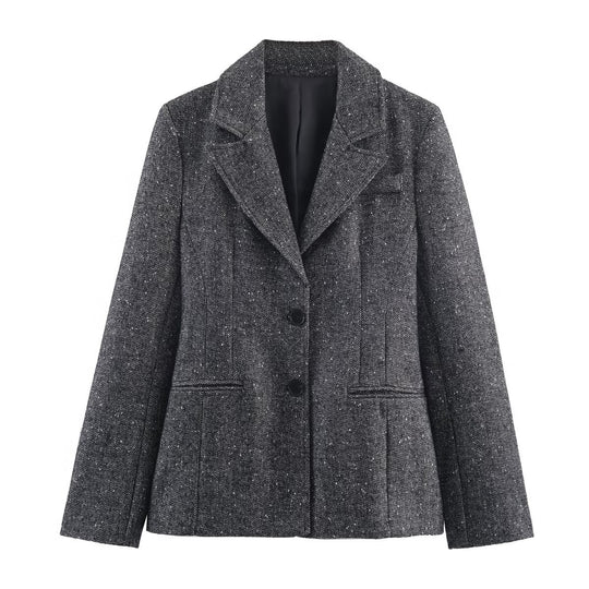 Damen Taillierter Tweed-Blazer mit Teilungsnähten und feiner Wollstruktur Nord Taschen