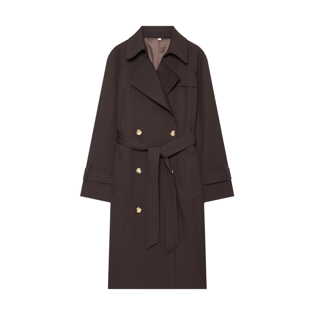 Damen Doppelreihiger taillierter Trenchcoat mit Bindegürtel und überschnittenen Ärmeln Nord Taschen