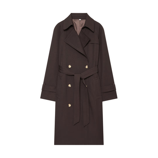 Damen Doppelreihiger taillierter Trenchcoat mit Bindegürtel und überschnittenen Ärmeln Nord Taschen