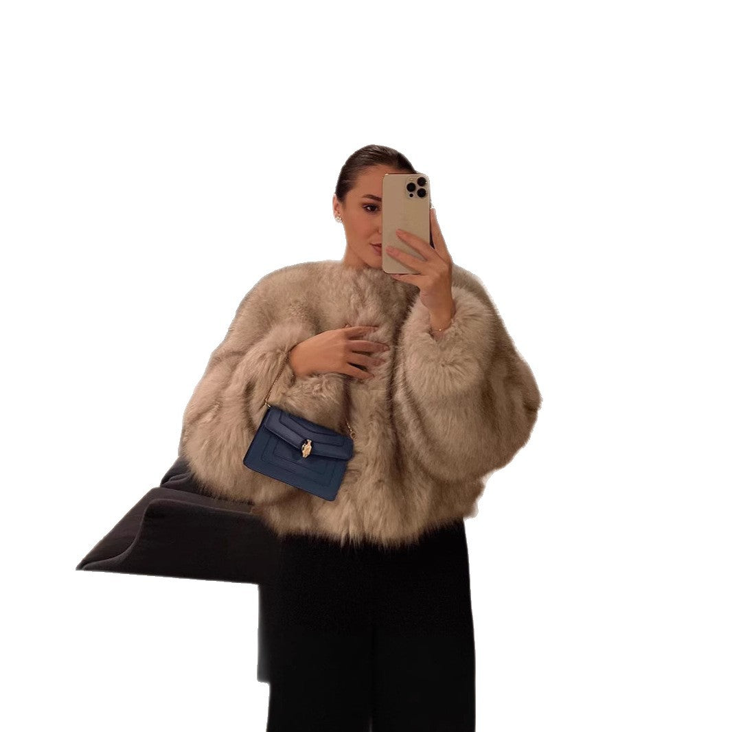 Damen Cropped Kunstpelz‑Bomber mit rundem Ausschnitt, weich fallendem Hochflor und kastiger Silhouette Nord Taschen