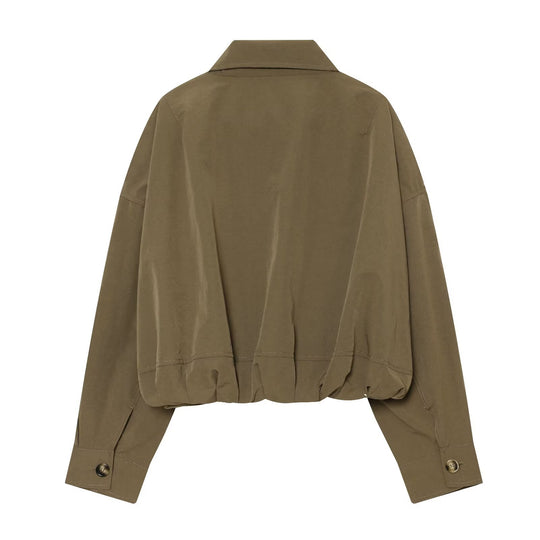 Damen Cropped Boxy-Utility-Jacke mit Reißverschluss und Tunnelzugsaum Nord Taschen