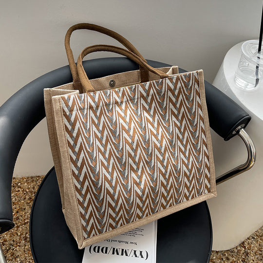 Damen Jute-Shoppertasche mit modernem Wellenmuster und stabilen Tragegriffen Nord Taschen