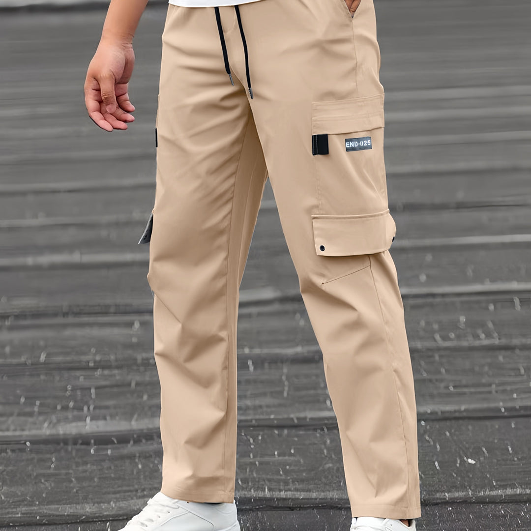 Herren Lässige technische Cargohose mit Multifachtaschen, Tunnelzugbund und geradem Bein Nord Taschen