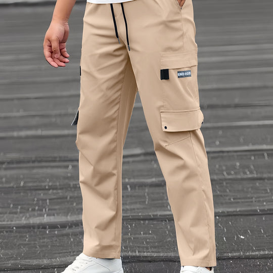 Herren Lässige technische Cargohose mit Multifachtaschen, Tunnelzugbund und geradem Bein Nord Taschen