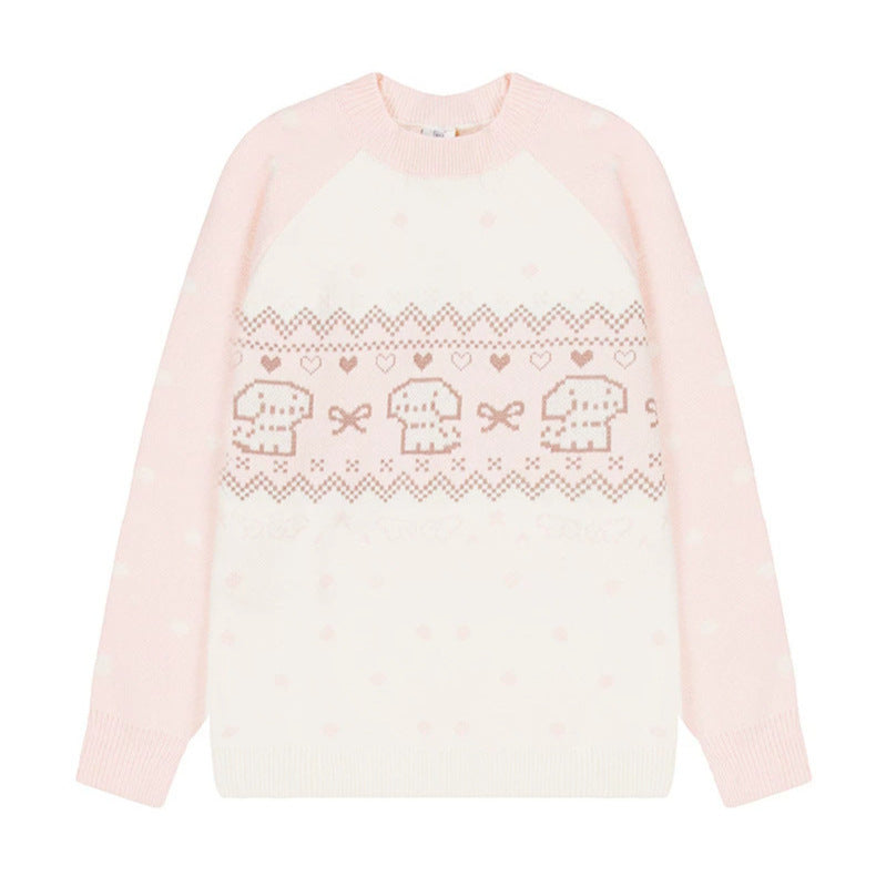 Damen Strickpullover mit Norwegermuster, Raglanärmeln und Rundhalsausschnitt Nord Taschen