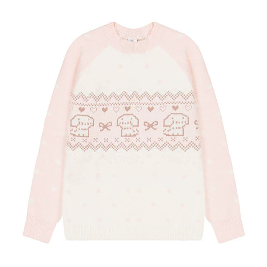 Damen Strickpullover mit Norwegermuster, Raglanärmeln und Rundhalsausschnitt Nord Taschen