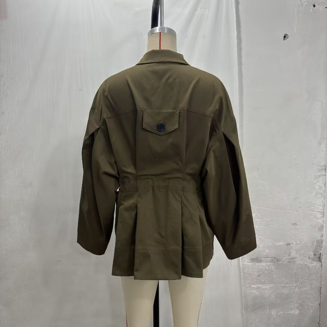 Damen Oversize-Boxy-Übergangsjacke mit großen Pattentaschen und Tunnelzug Nord Taschen