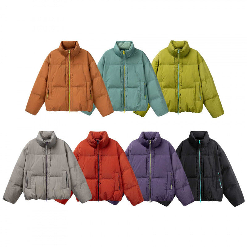 Damen Kurze Oversize-Steppjacke mit hohem Stehkragen und Kontrast-Reißverschluss Nord Taschen