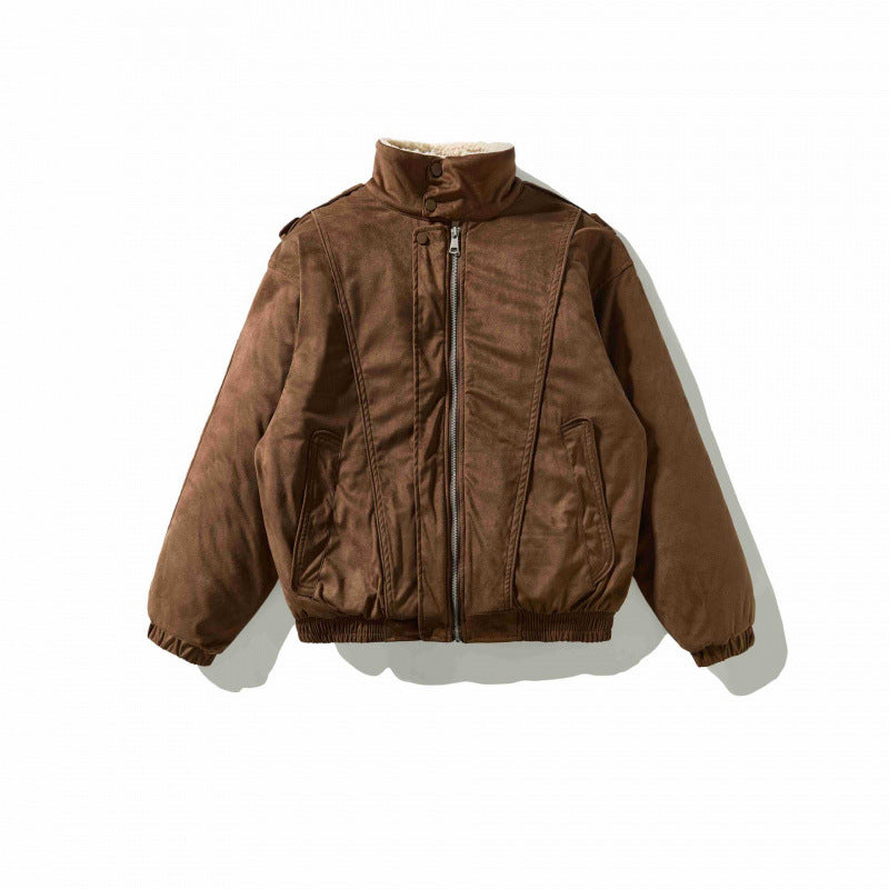 Herren Veloursleder-Optik Bomberjacke mit hohem Stehkragen und Teddyfutter Nord Taschen