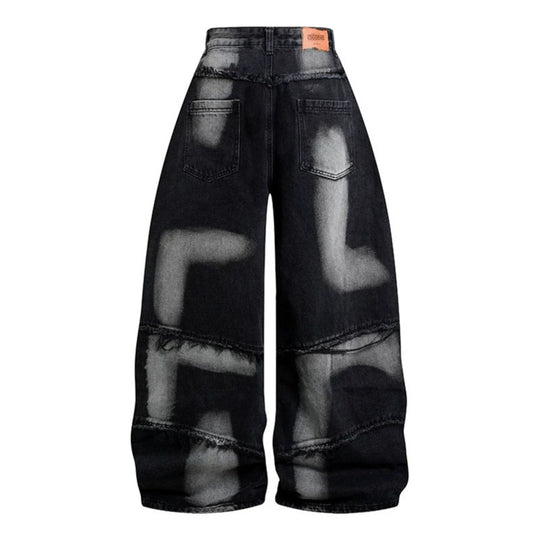 Damen Hochtaillierte weit geschnittene Destroy-Jeans mit Fransen‑Nahtdetails Nord Taschen