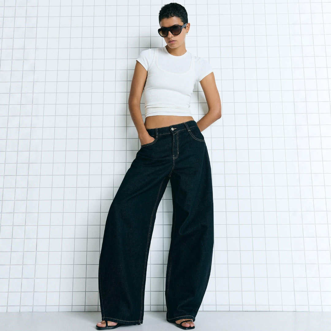 Damen hohe Taillenweite Palazzo-Denim mit weitem Bein und cleanem Five-Pocket-Design Nord Taschen