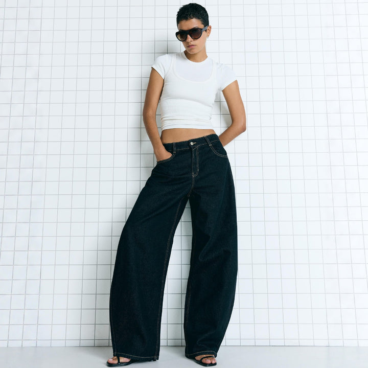 Damen hohe Taillenweite Palazzo-Denim mit weitem Bein und cleanem Five-Pocket-Design Nord Taschen