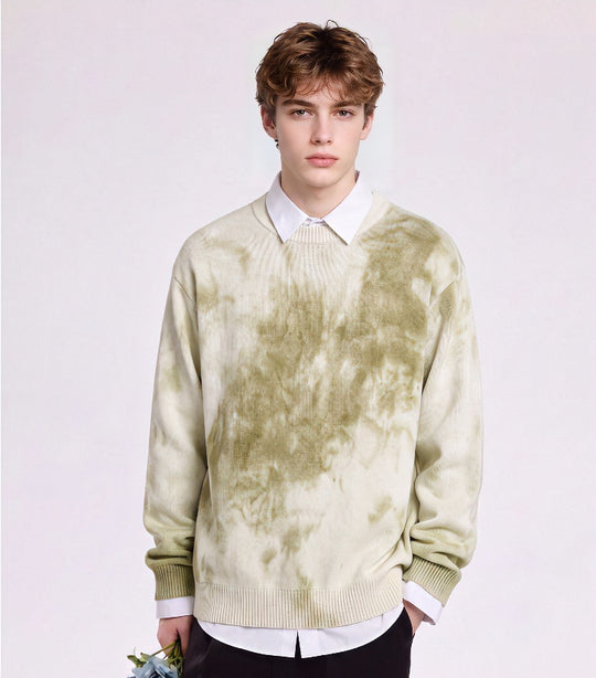 Herren Oversize-Strickpullover mit Batikoptik, Rundhalsausschnitt und Rippbündchen Nord Taschen