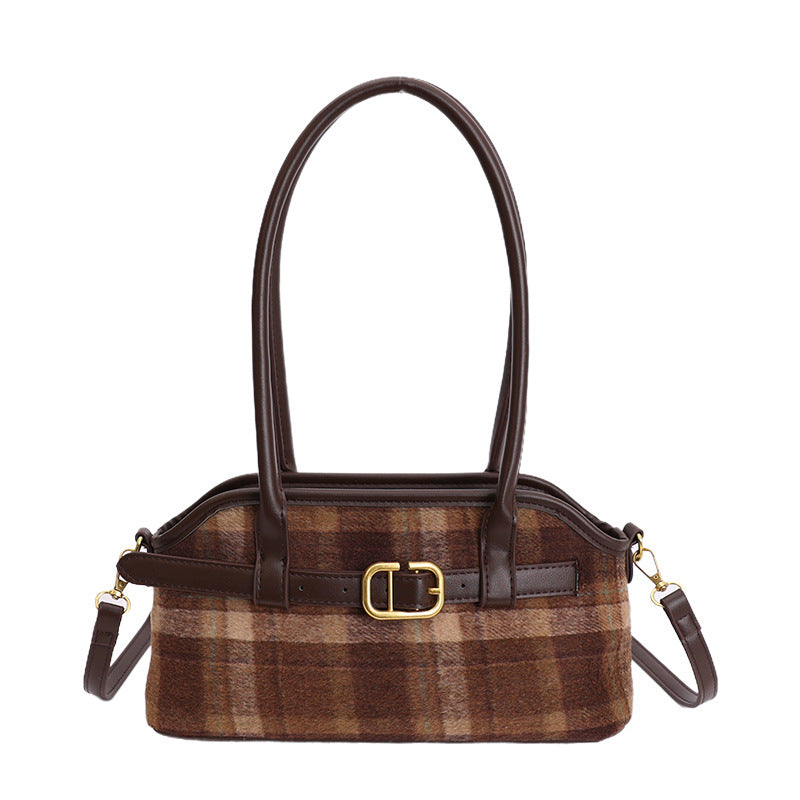 Damen modische Handtasche mit kariertem Material und elegantem Gürtel Nord Taschen