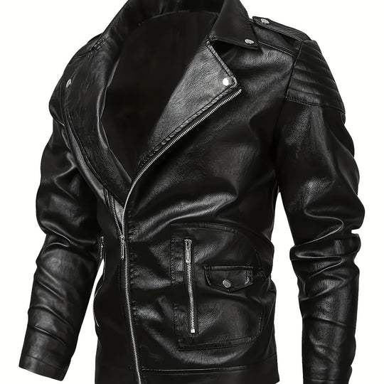 Herren Asymmetrische Bikerjacke aus Kunstleder mit gesteppten Schulterpaddings und Utility‑Taschen Nord Taschen