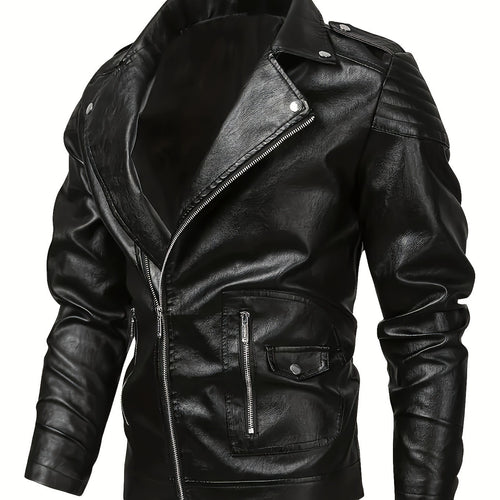 Herren Asymmetrische Bikerjacke aus Kunstleder mit gesteppten Schulterpaddings und Utility‑Taschen Nord Taschen