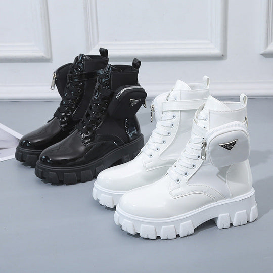 Damen nan Schnürhalbschaft-Boot im Utility-Style mit abnehmbarem Mini-Täschchen und Plateau-Profilsohle Nord Taschen