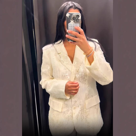Damen weite Paillettenhose mit hohem Bund und fließendem Bein Nord Taschen