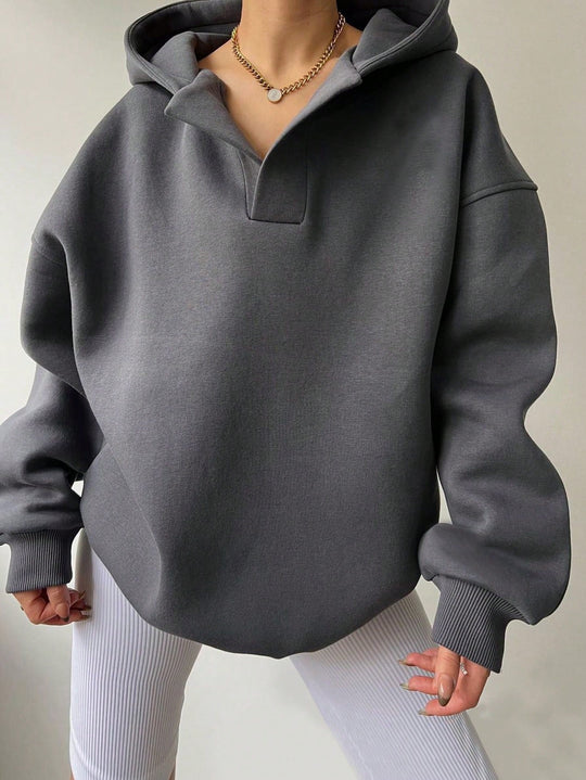 Damen Oversized Kapuzensweatshirt mit lässigem Stehkragen und langen Ärmeln Nord Taschen