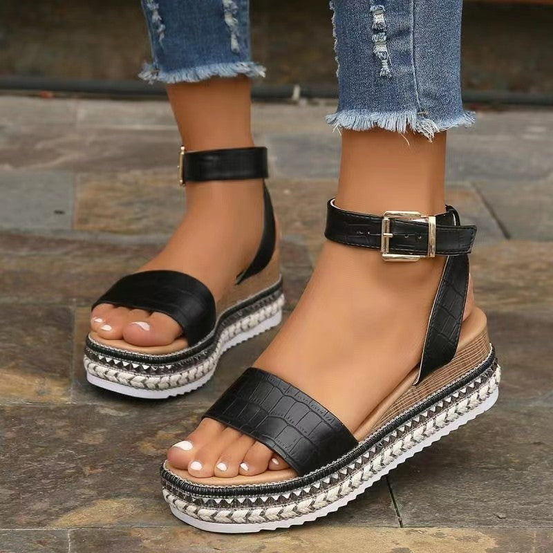 Damen Wedge-Sandaletten mit transparenten Riemen und modischem Korksohlen-Detail Nord Taschen