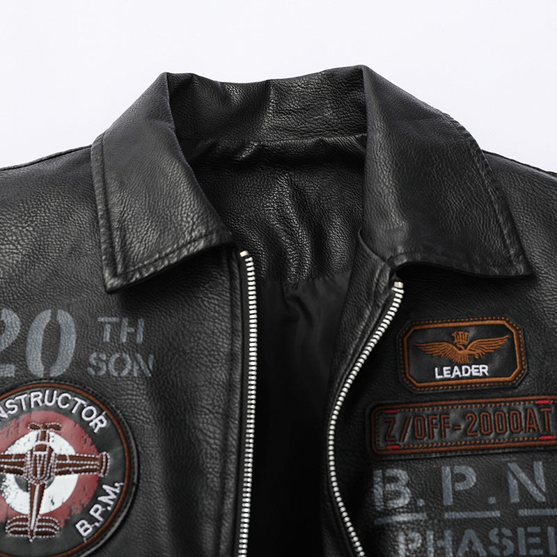 Herren Pilotenblouson im Aviator‑Look aus Kunstleder mit Applikationen und Rippbündchen Nord Taschen