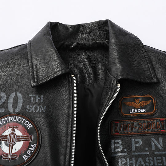 Herren Pilotenblouson im Aviator‑Look aus Kunstleder mit Applikationen und Rippbündchen Nord Taschen