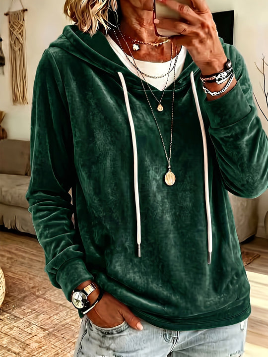 Damen Samt-Kapuzenpullover mit Relaxed-Fit und Kordelzug Nord Taschen
