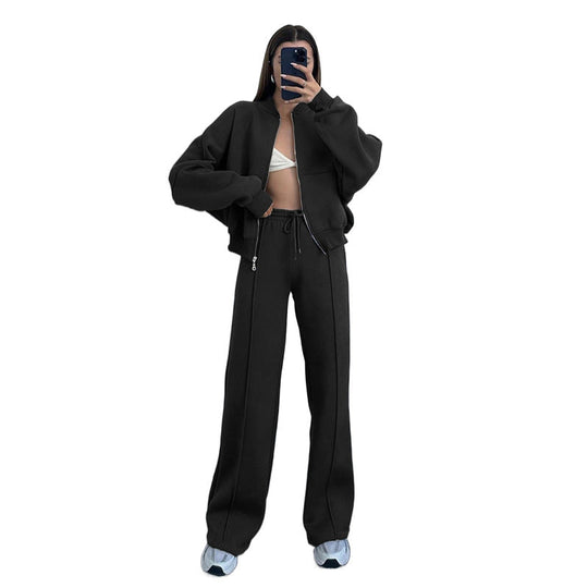 Damen lässiges Freizeit-Set aus weichem Sweatstoff mit hohem Kragen und weitem Schnitt