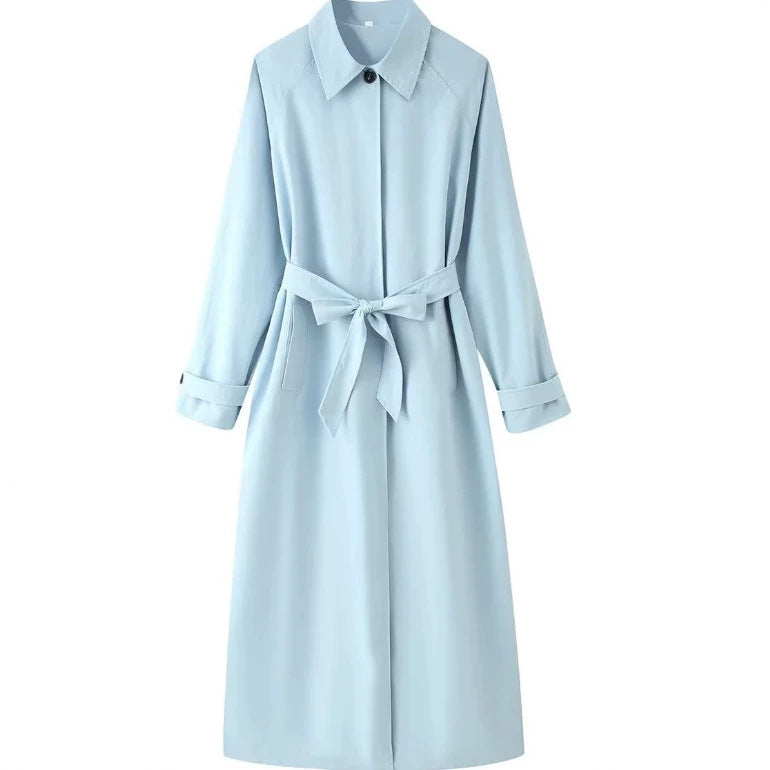 Damen Leichter knielanger Trenchcoat im Clean‑Look mit Bindegürtel und verdeckter Knopfleiste Nord Taschen