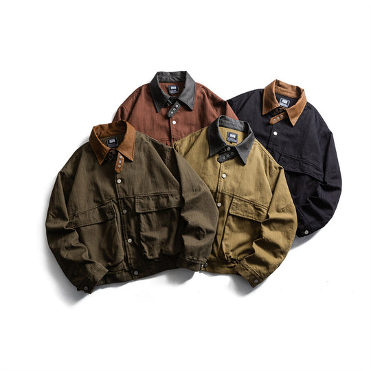 Herren Robust geschnittene Canvas-Blousonjacke mit kontrastierendem Cordkragen und doppelten Pattentaschen Nord Taschen