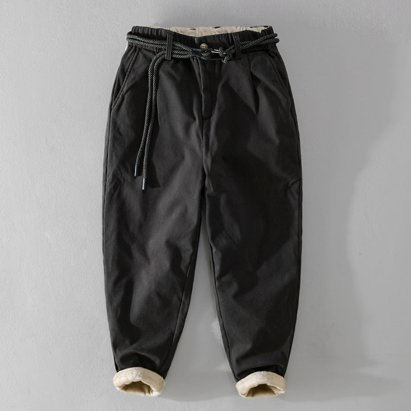 Damen Gefütterte Baumwoll-Chinohose mit elastischem Bund, Karotten-Schnitt und Deko-Gürtel Nord Taschen