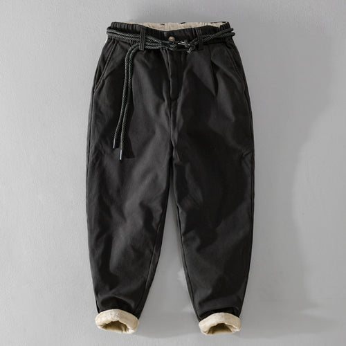Damen Gefütterte Baumwoll-Chinohose mit elastischem Bund, Karotten-Schnitt und Deko-Gürtel Nord Taschen