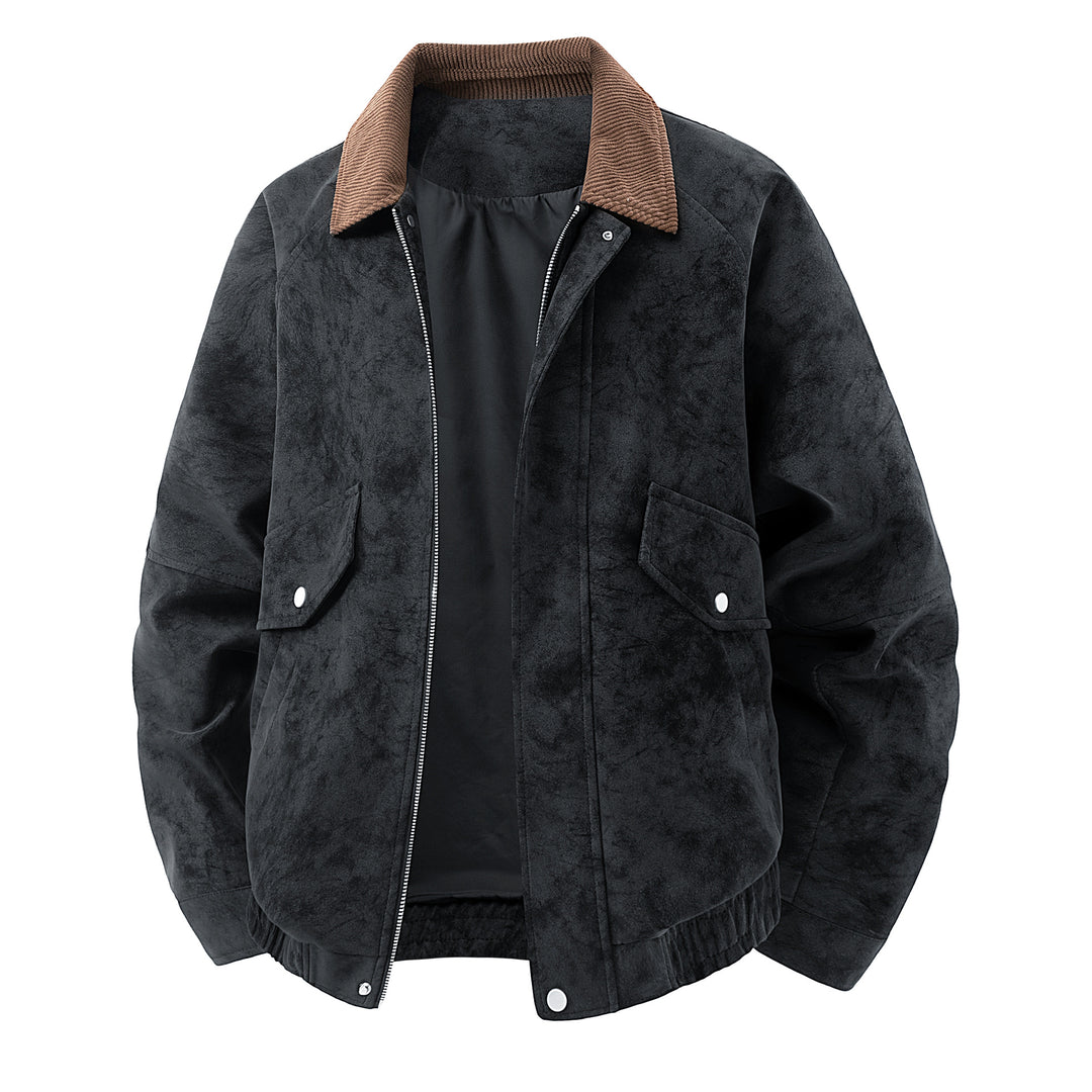 Herren Kurze Wildleder-Bomberjacke mit Cordkragen Nord Taschen