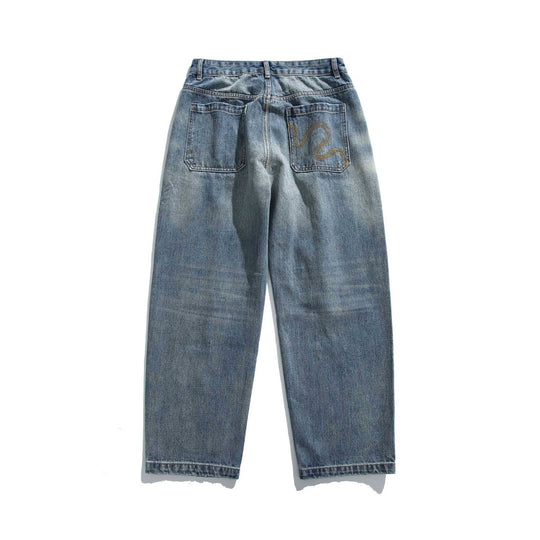 Damen Hochtaillierte lockere Jeans mit Used‑Effekt und Farb‑Splatter Nord Taschen