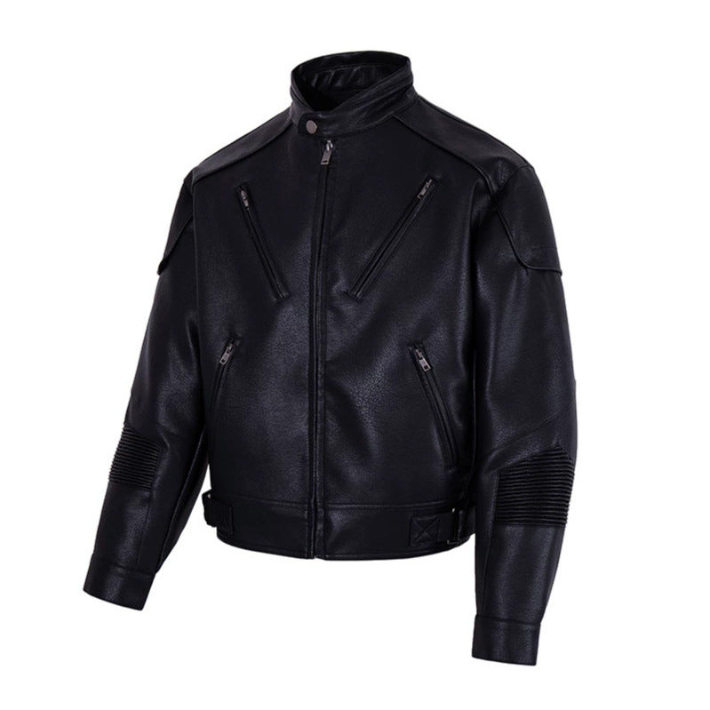 Herren Bikerjacke aus Lederimitat mit Stehkragen Reißverschlusstaschen und gesteppter Ellenbogenpartie Nord Taschen