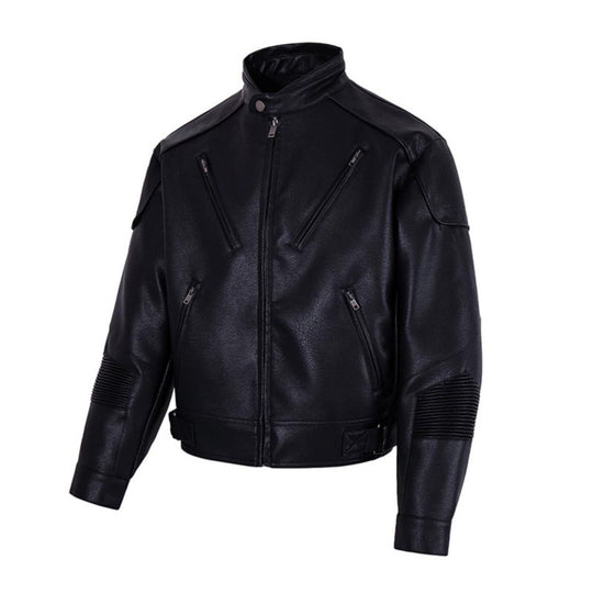Herren Bikerjacke aus Lederimitat mit Stehkragen Reißverschlusstaschen und gesteppter Ellenbogenpartie Nord Taschen