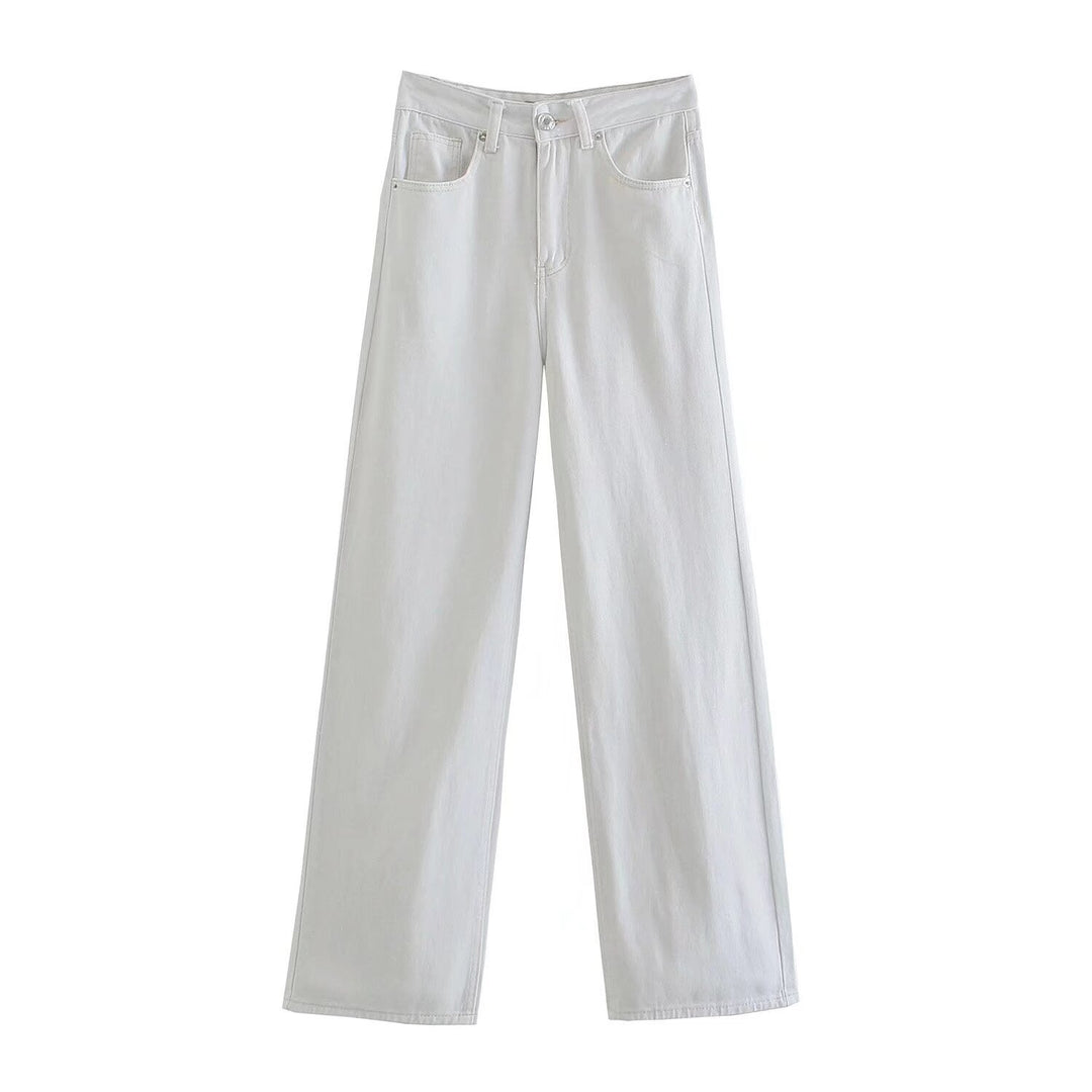 Damen Hochtaillierte weit geschnittene Jeans mit weitem Bein, hoher Taille und rohem Saum Nord Taschen